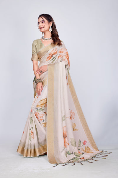 955006 Exclusive Digital Printed Crepe Silk Saree with Satin Border