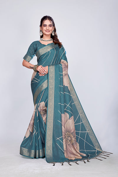 955010 Exclusive Digital Printed Crepe Silk Saree with Satin Border