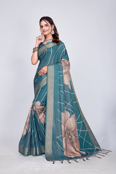 955010 Exclusive Digital Printed Crepe Silk Saree with Satin Border