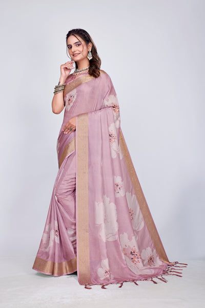 955001 Exclusive Digital Printed Crepe Silk Saree with Satin Border