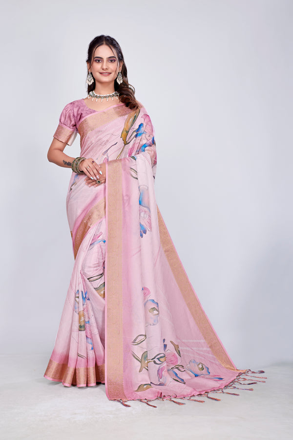 955003 Exclusive Digital Printed Crepe Silk Saree with Satin Border