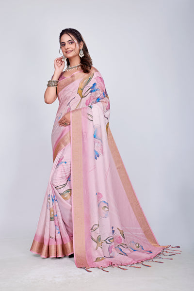 955003 Exclusive Digital Printed Crepe Silk Saree with Satin Border