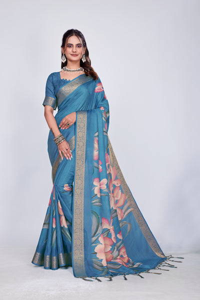 955002 Exclusive Digital Printed Crepe Silk Saree with Satin Border