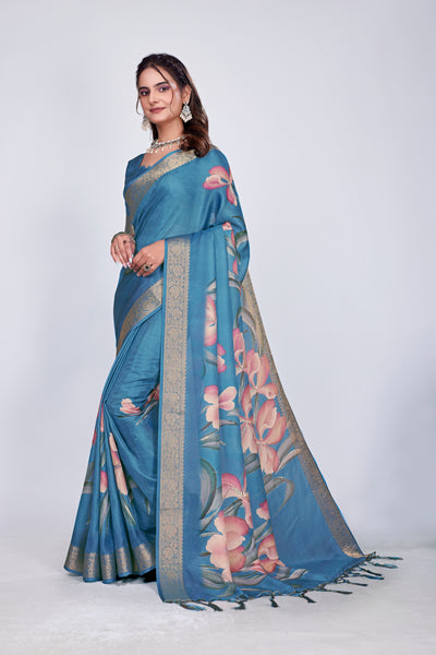 955002 Exclusive Digital Printed Crepe Silk Saree with Satin Border