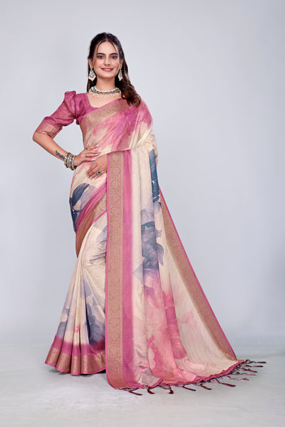 955007 Exclusive Digital Printed Crepe Silk Saree with Satin Border