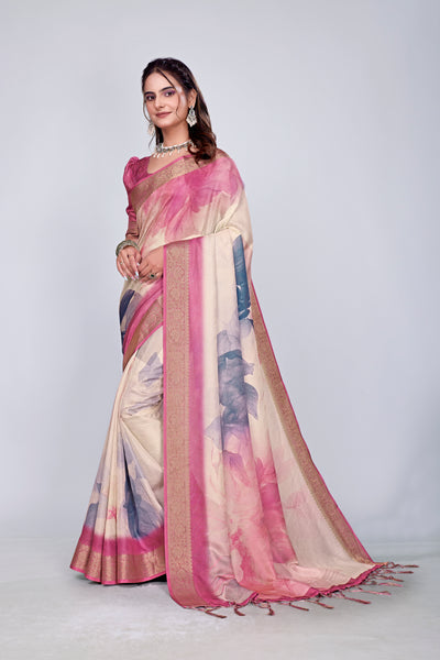 955007 Exclusive Digital Printed Crepe Silk Saree with Satin Border