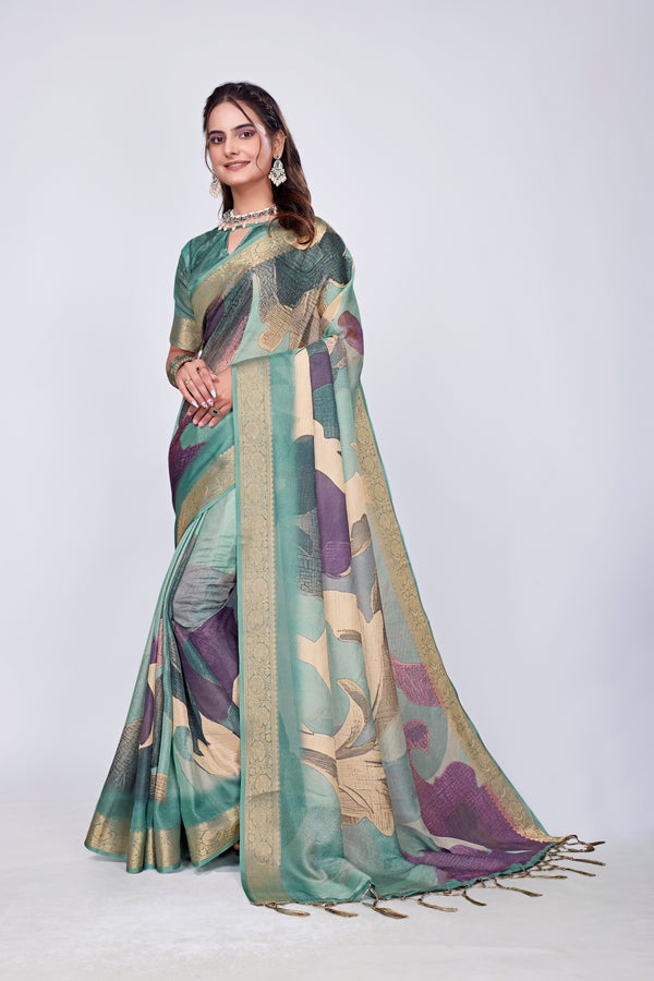 955012 Exclusive Digital Printed Crepe Silk Saree with Satin Border