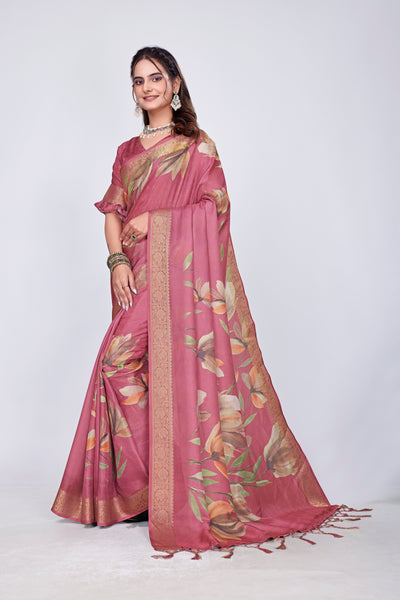 955008 Exclusive Digital Printed Crepe Silk Saree with Satin Border