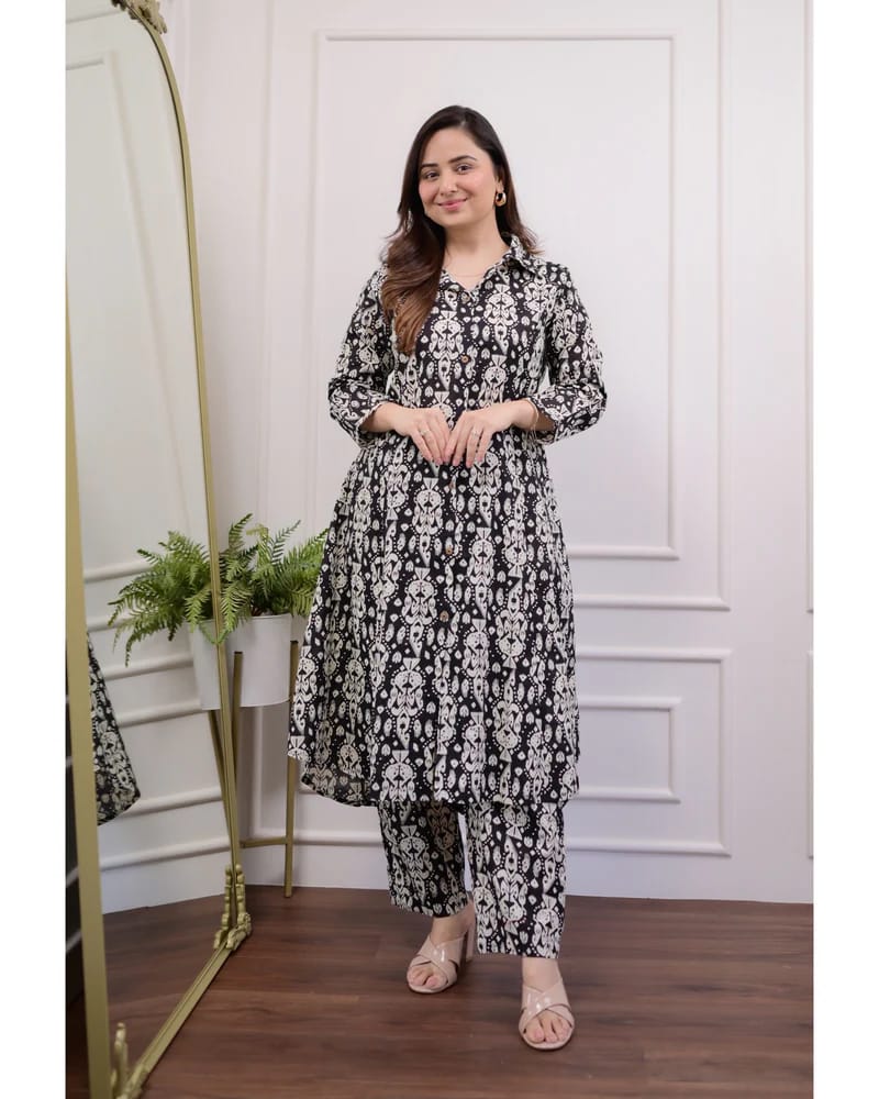 614006 शुद्ध मलमल कॉटन हाथ से पेंट किया हुआ कॉर्ड सेट 