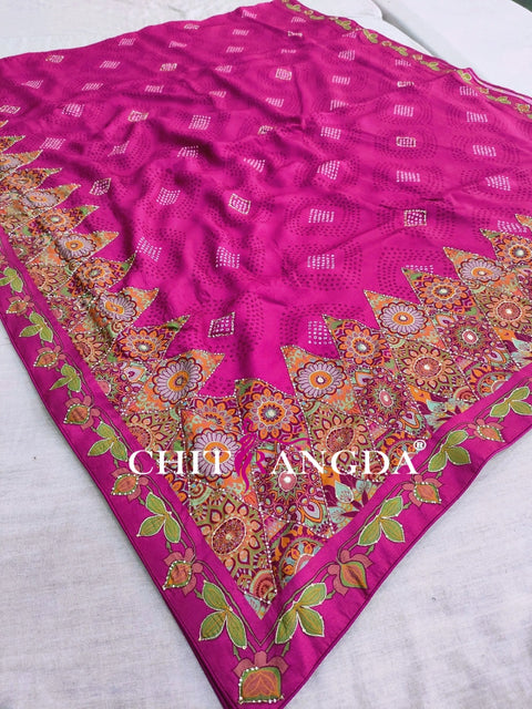 147004 Premium Designer Bandhani Printed Saree With Hand Work And Belt