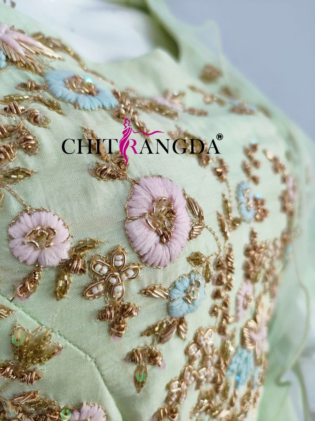 152005 Trendy Light Green Crop Top Lehenga with Net Dupatta