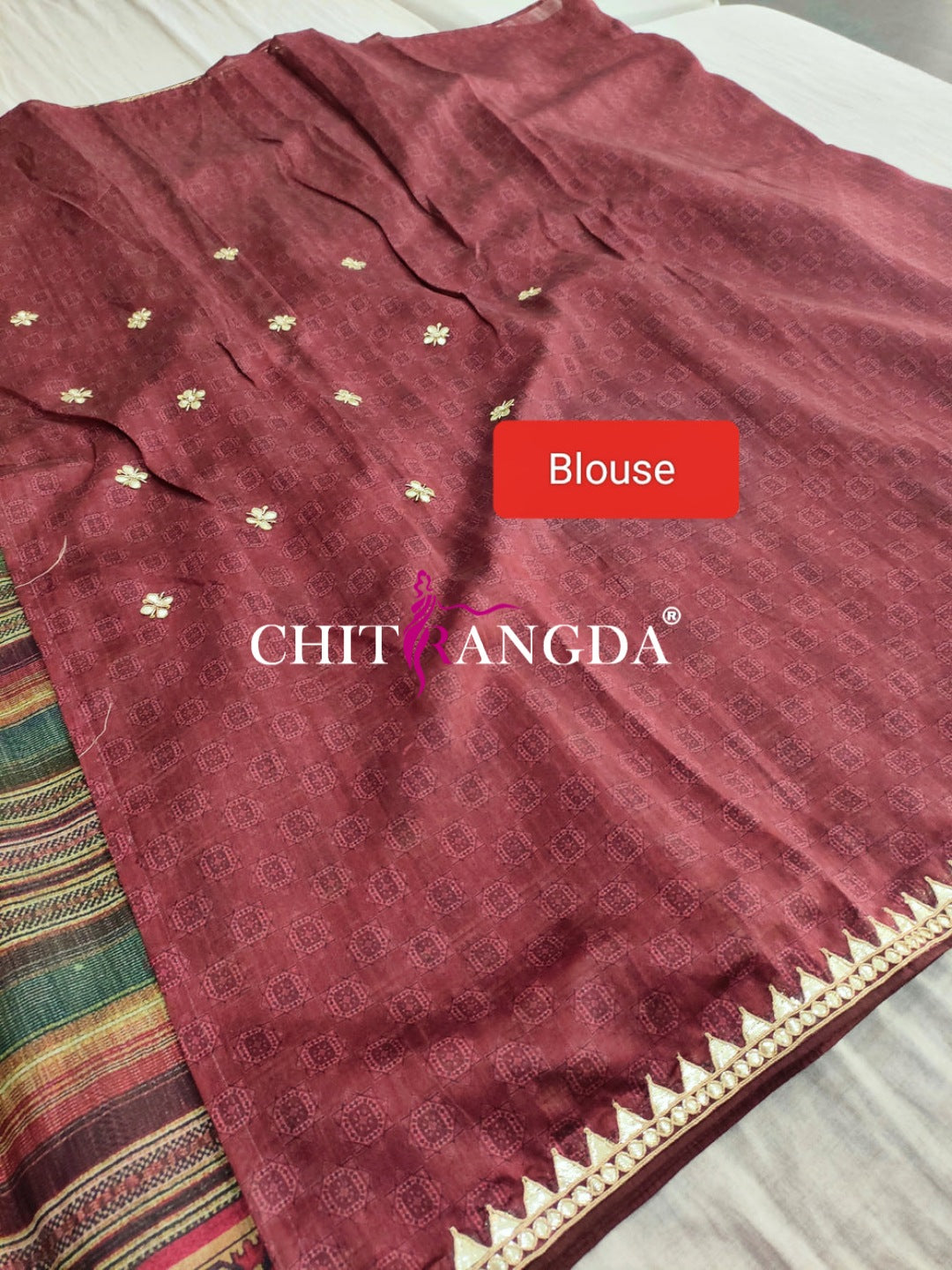 147006 प्रीमियम डिज़ाइनर प्रिंटेड साड़ी हाथ से गोटा वर्क के साथ