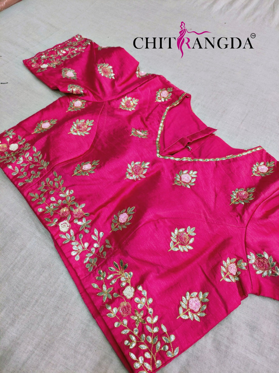 145001 डिज़ाइनर ऑर्गेना साड़ी गोटा वर्क विद स्टिच ब्लाउज 