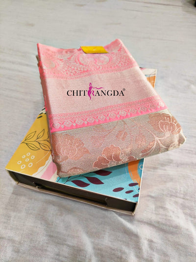 713006 Pure Banarasi Silk Light Pink and Silver Color Saree