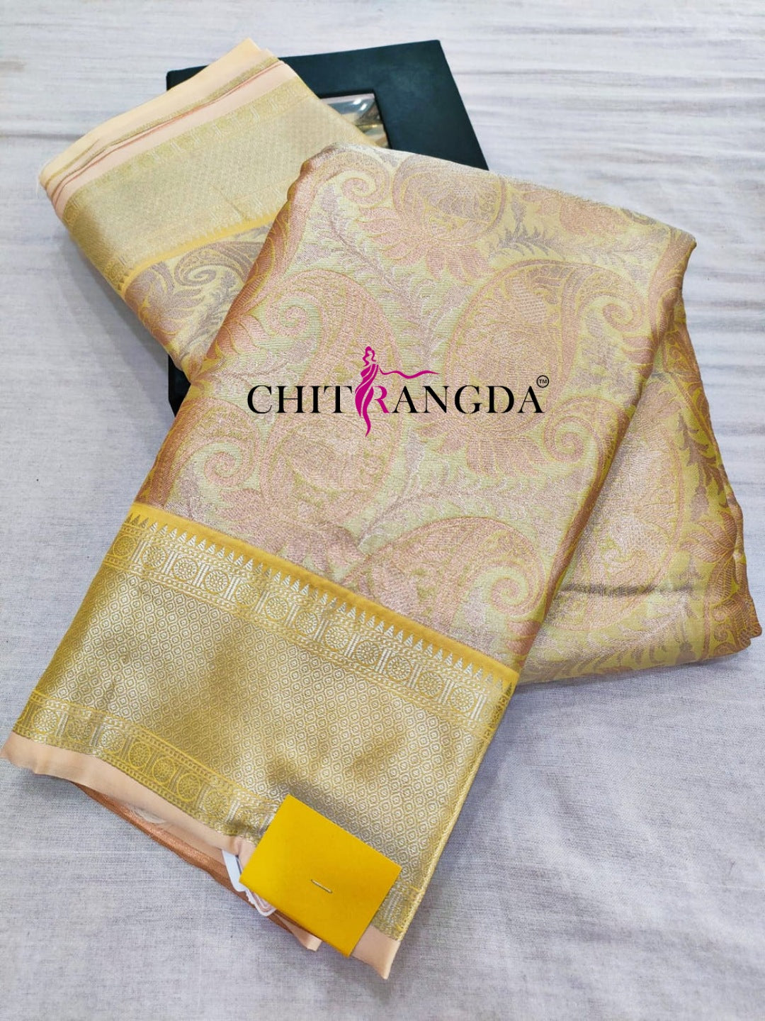 713002 Pure Banarasi Silk Aqua Yellow Color Saree -