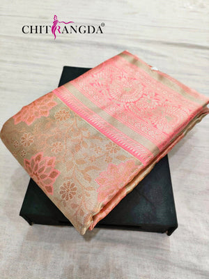713005 Pure Banarasi Silk Pink and Silver Color Saree -