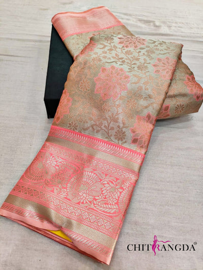 713005 Pure Banarasi Silk Pink and Silver Color Saree -
