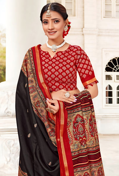 914001 Very Soft and Premium Looking Cotton Saree with Zari Border - Black