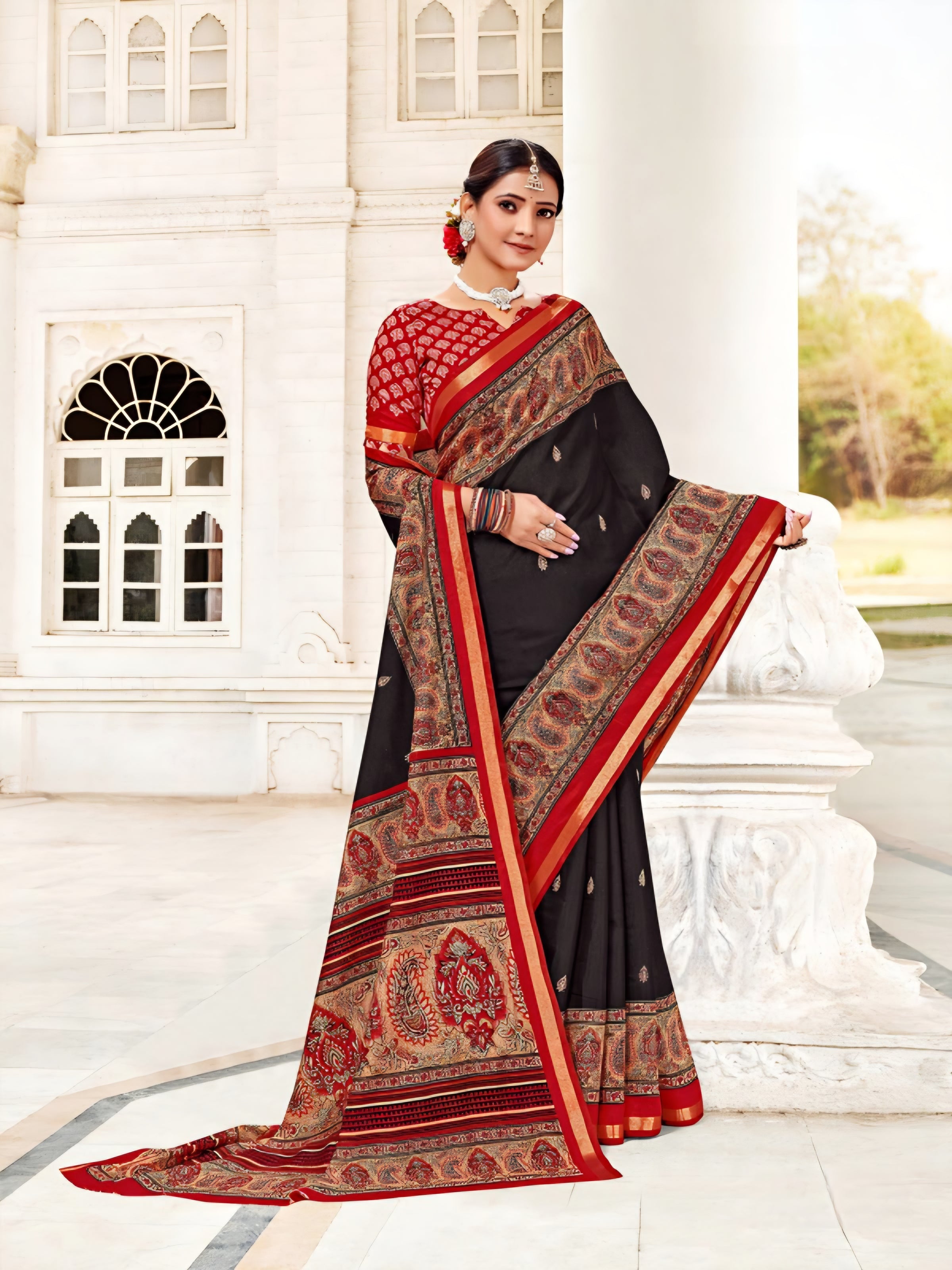 914001 Very Soft and Premium Looking Cotton Saree with Zari Border - Black