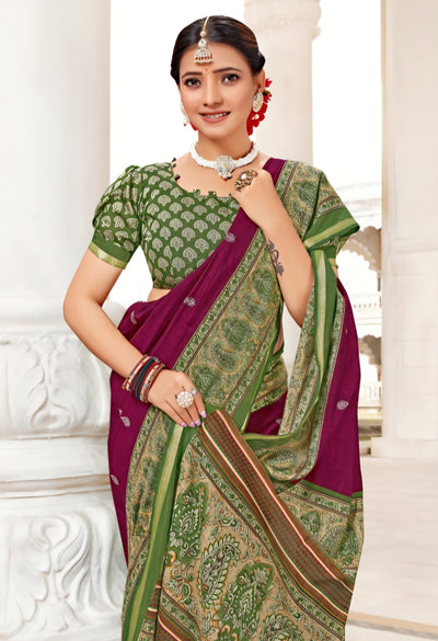 914001 Very Soft and Premium Looking Cotton Saree with Zari Border - Purple