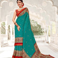 914001 Very Soft and Premium Looking Cotton Saree with Zari Border - Teal