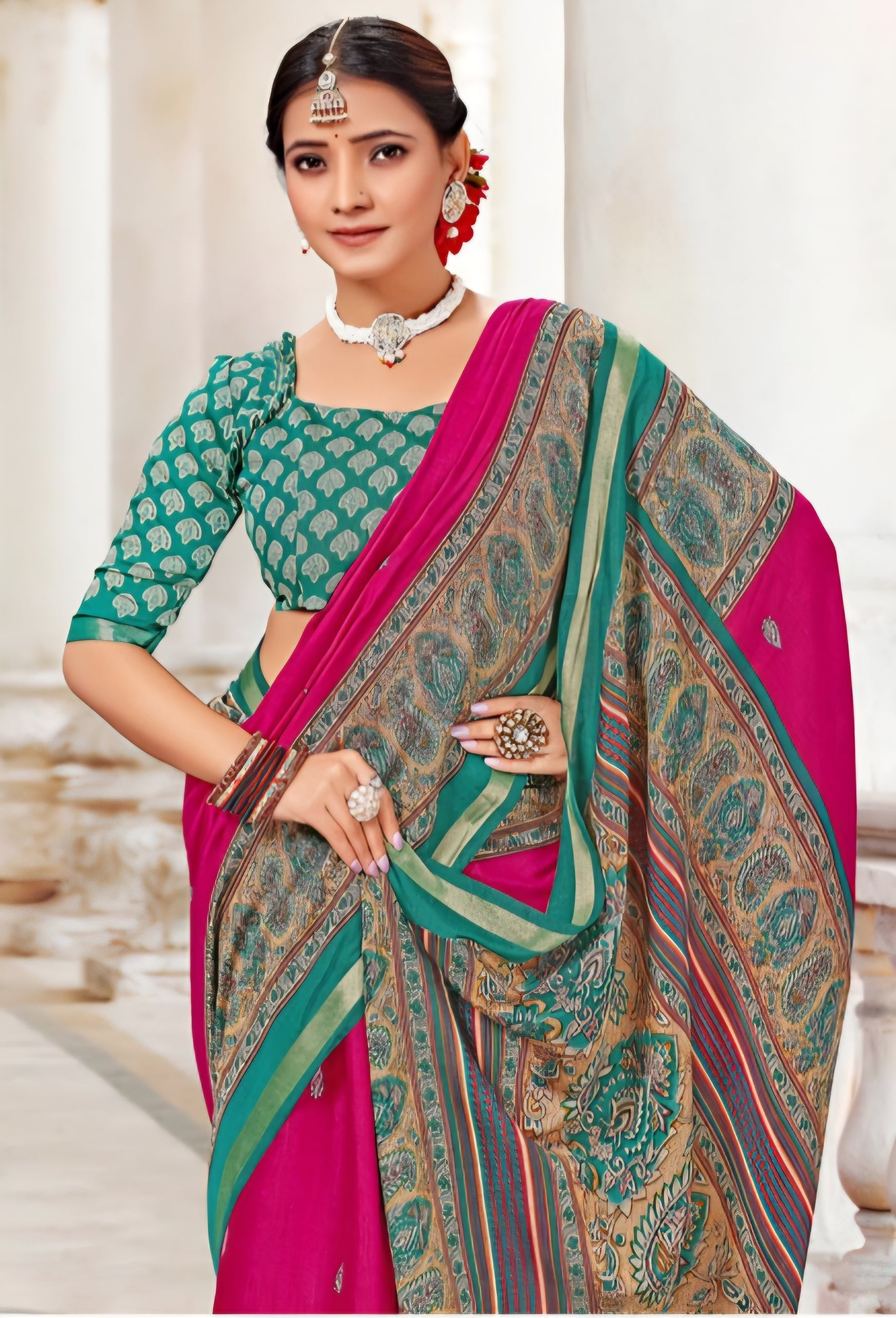 914001 Very Soft and Premium Looking Cotton Saree with Zari Border - Rani