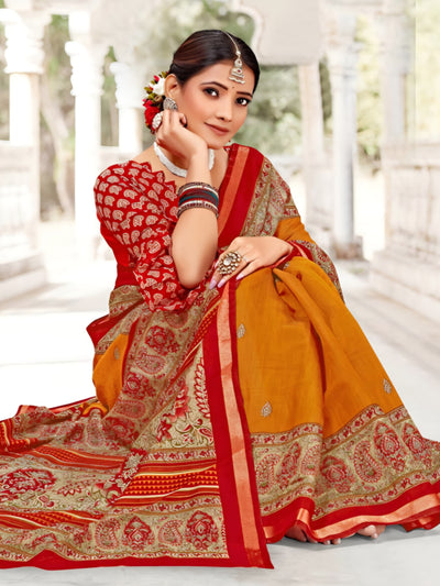 914001 Very Soft and Premium Looking Cotton Saree with Zari Border - Mustered