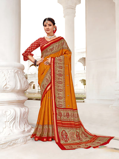 914001 Very Soft and Premium Looking Cotton Saree with Zari Border - Mustered