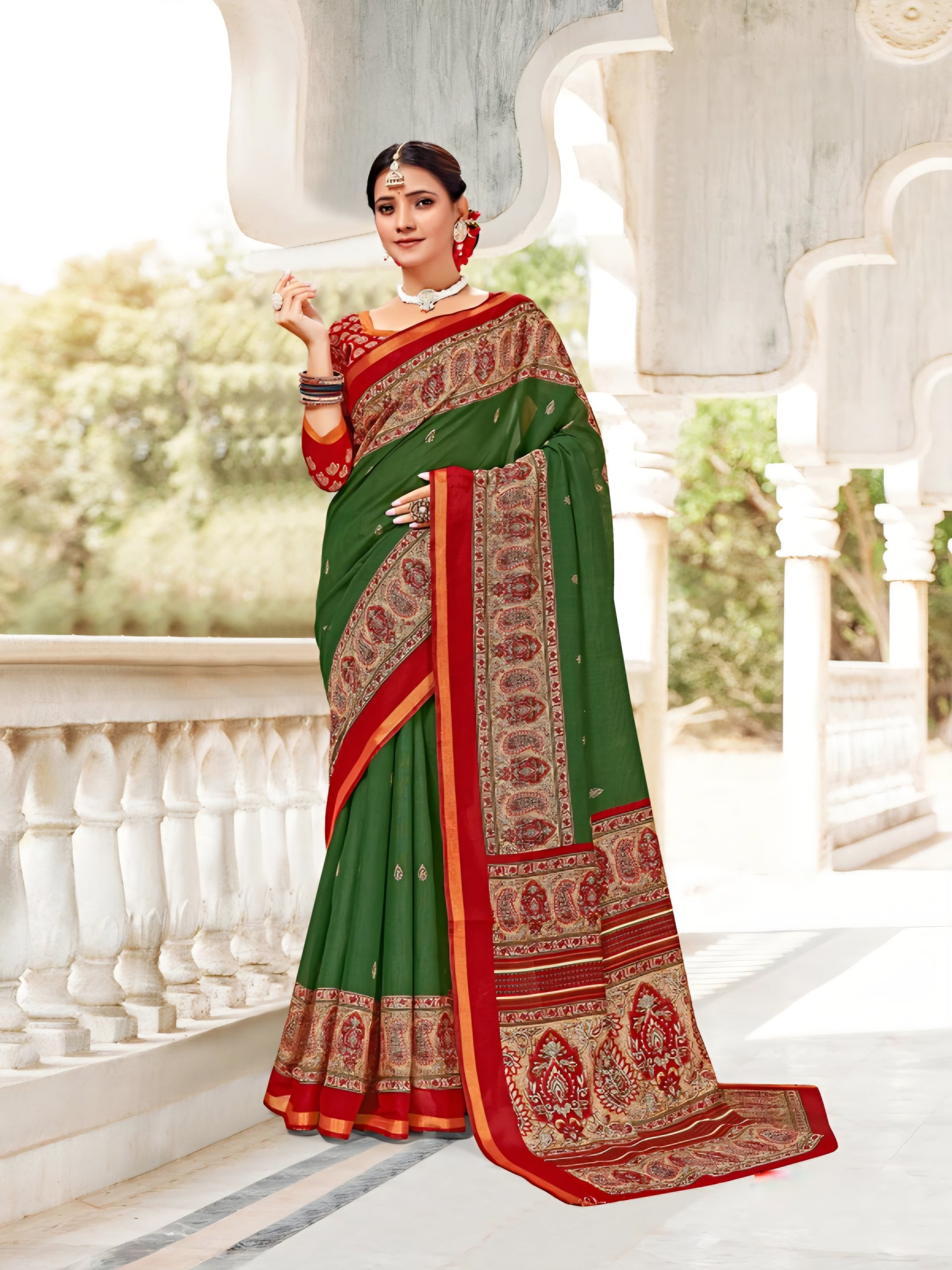 914001 Very Soft and Premium Looking Cotton Saree with Zari Border - Green
