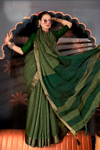 916004 Georgette Crepe Silk Self Weaving Saree - Green