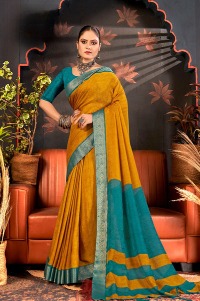 916004 Georgette Crepe Silk Self Weaving Saree - Yellow