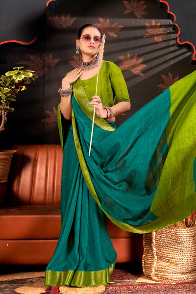 916004 Georgette Crepe Silk Self Weaving Saree - Teal