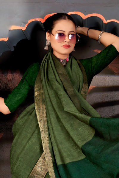 916004 Georgette Crepe Silk Self Weaving Saree - Green