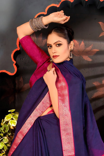 916004 Georgette Crepe Silk Self Weaving Saree - Purple