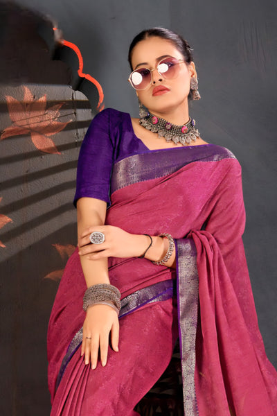 916004 Georgette Crepe Silk Self Weaving Saree - Rani