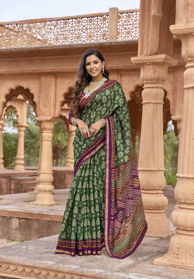 913007 Patola Print Soft Cotton Silk Saree with Small Zari Border -