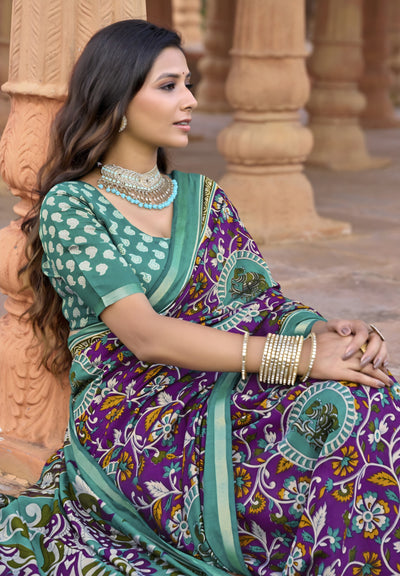 913008 Patola Print Soft Cotton Silk Saree with Small Zari Border -