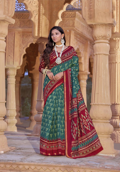 913010 Patola Print Soft Cotton Silk Saree with Small Zari Border -