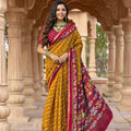 913009 Patola Print Soft Cotton Silk Saree with Small Zari Border -