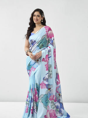 917002 Stylish Bollywood Style Print Soft Semi Italian Crepe Silk Saree -