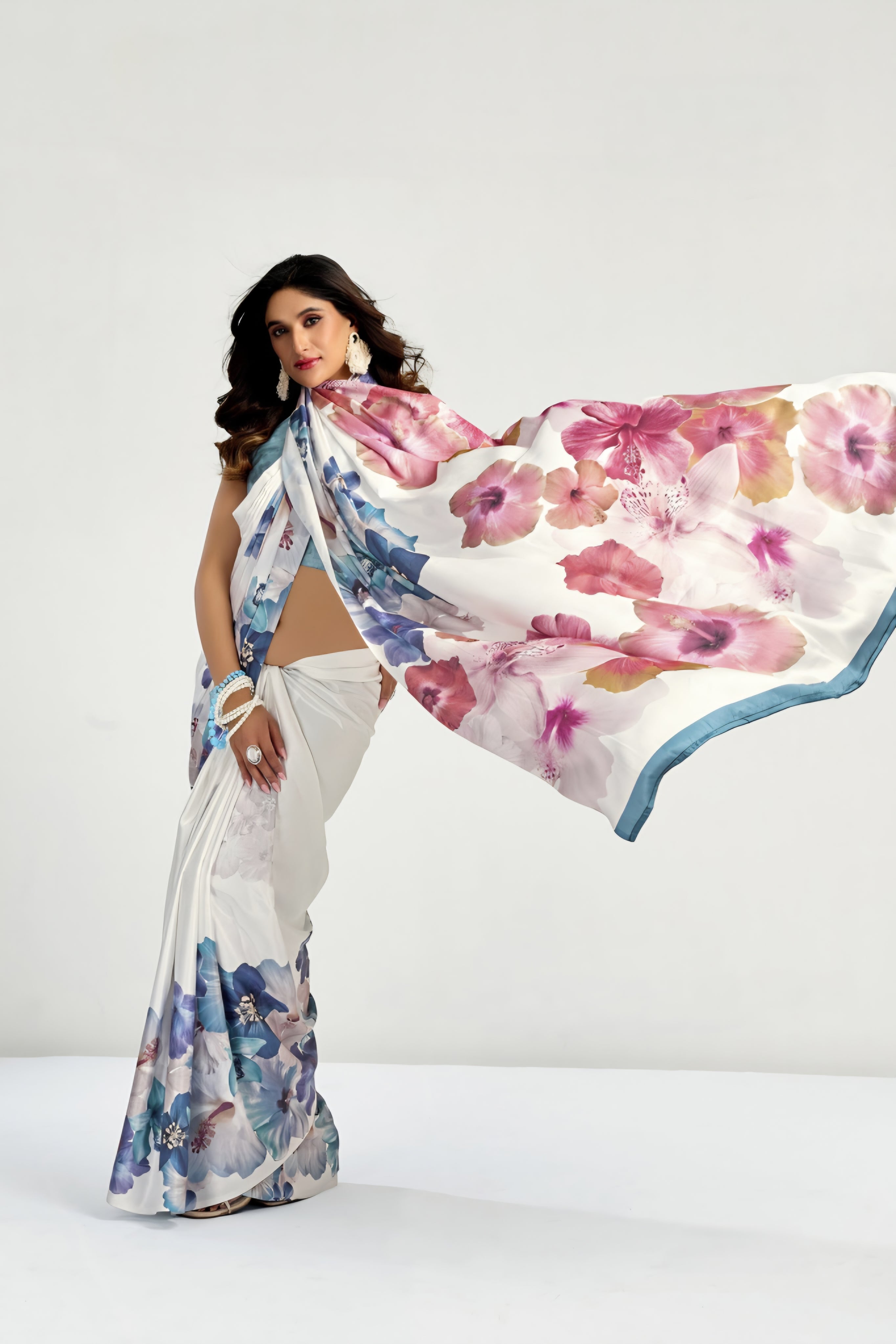 945002 Bollywood Style Digital Print Soft Italian Crepe Silk Saree
