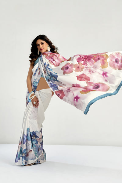 945002 Bollywood Style Digital Print Soft Italian Crepe Silk Saree