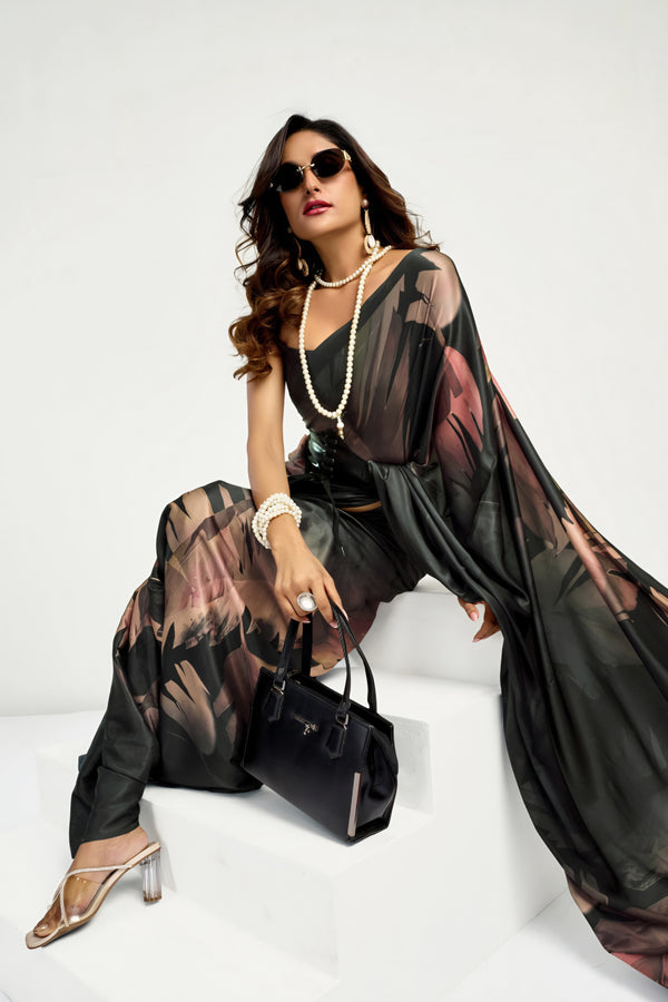 945003 Bollywood Style Digital Print Soft Italian Crepe Silk Saree