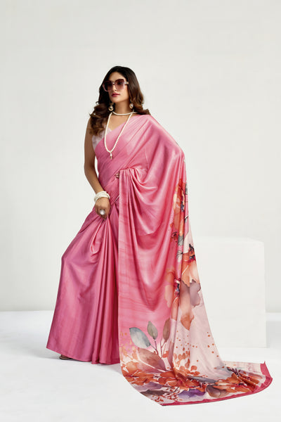 945006 Bollywood Style Digital Print Soft Italian Crepe Silk Saree
