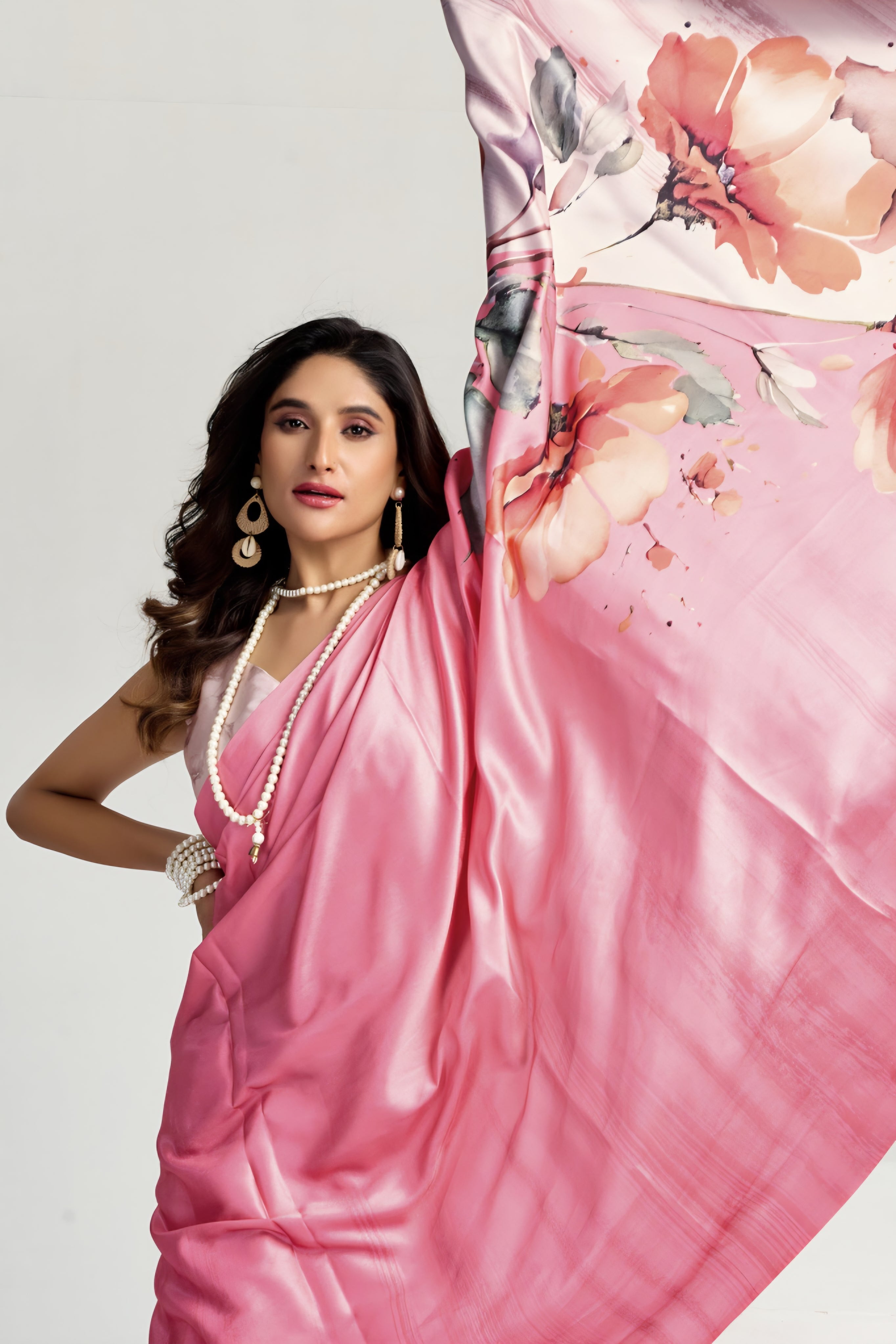 945006 Bollywood Style Digital Print Soft Italian Crepe Silk Saree