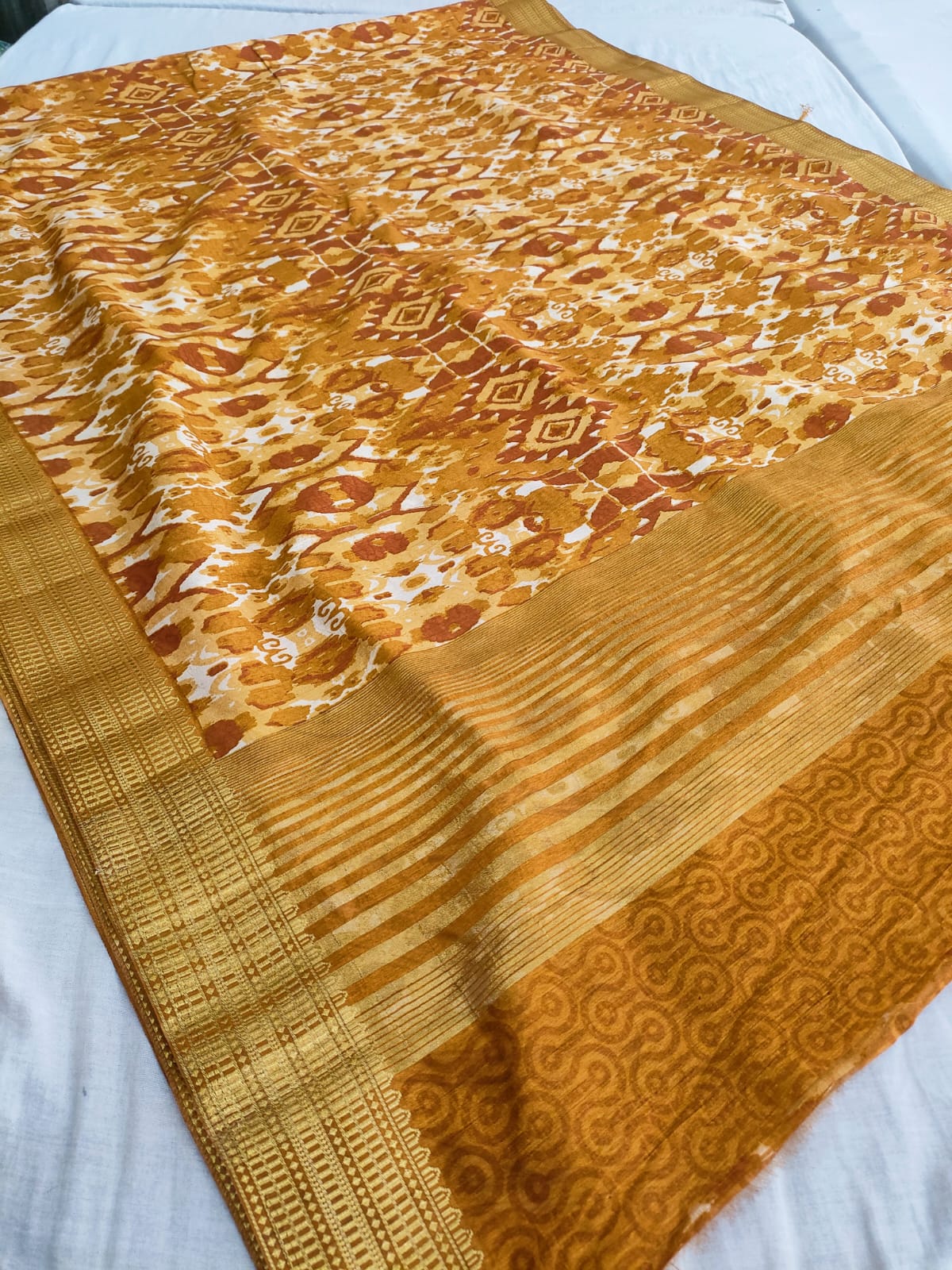 445001 Designer Print Chanderi Silk Saree - Yellow