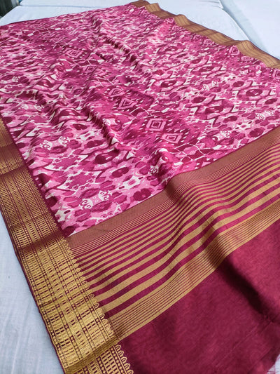 445001 Designer Print Chanderi Silk Saree - Wine