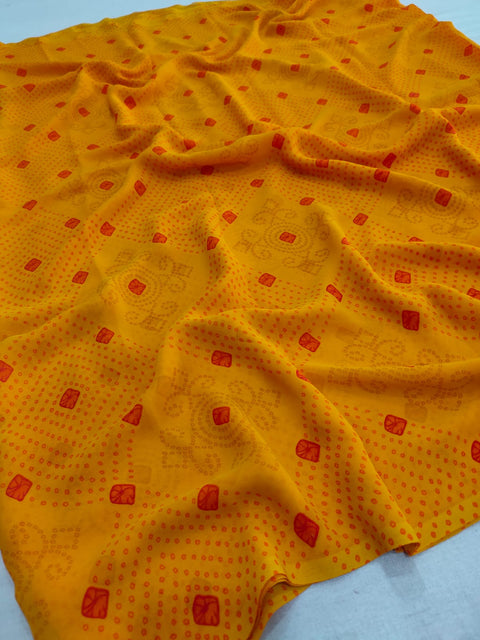 472003 Weightless Georgette Bandhani Print Saree - Yellow