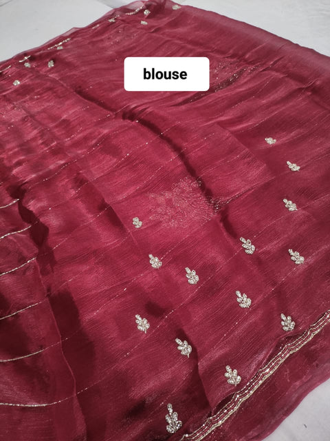 525004 Fancy Party Wear Saree with Heavy Handwork On Border and Designer Heavy Blouse - Maroon
