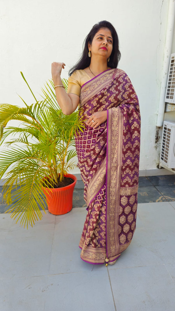 521004 Premium Bandhani Ghatchola Saree - Purple